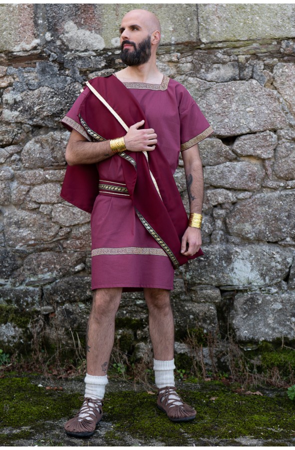 Roman tunic in garnet with geometric...