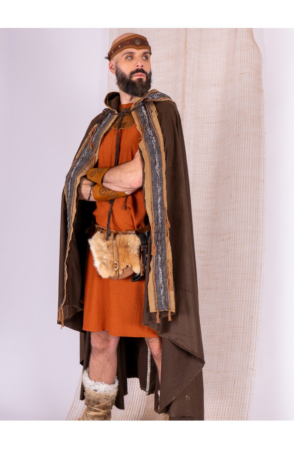 Aged brown leather pouch with rabbit...