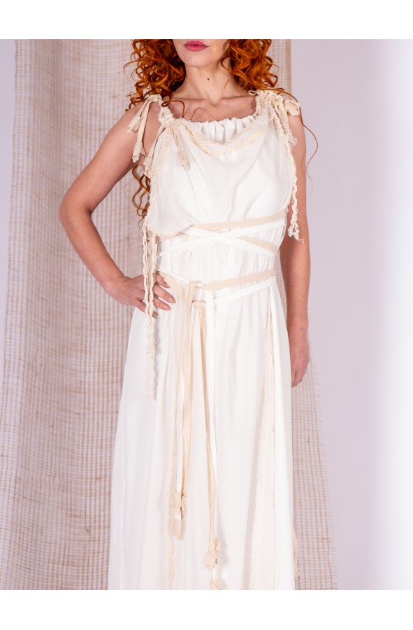 White Two-Piece Roman Dress with...