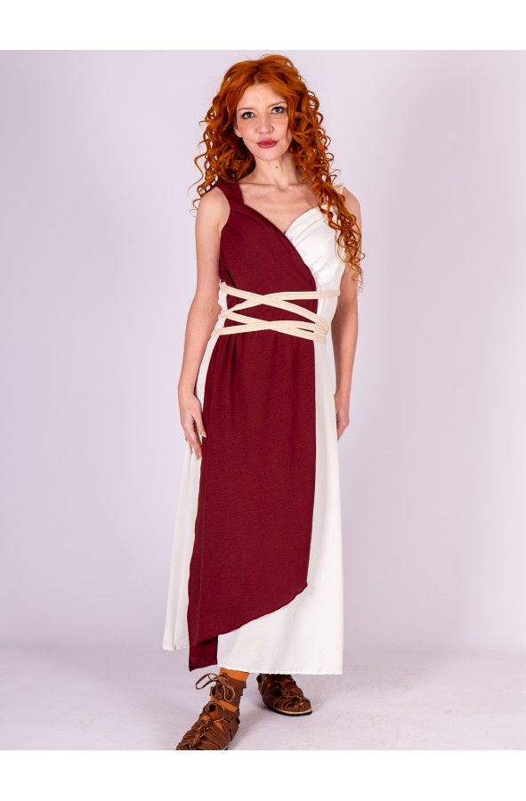 Roman Dress in White and Burgundy...