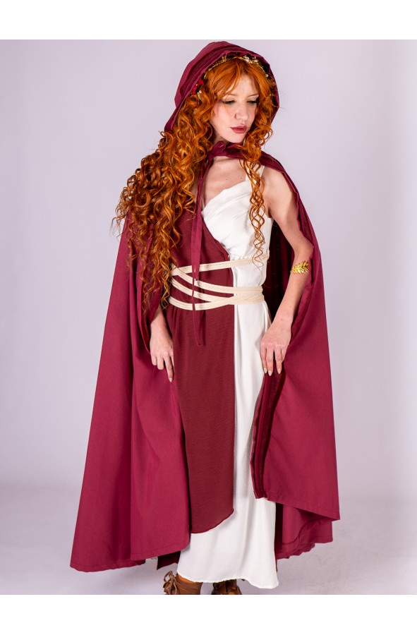 Roman Dress in White and Burgundy...