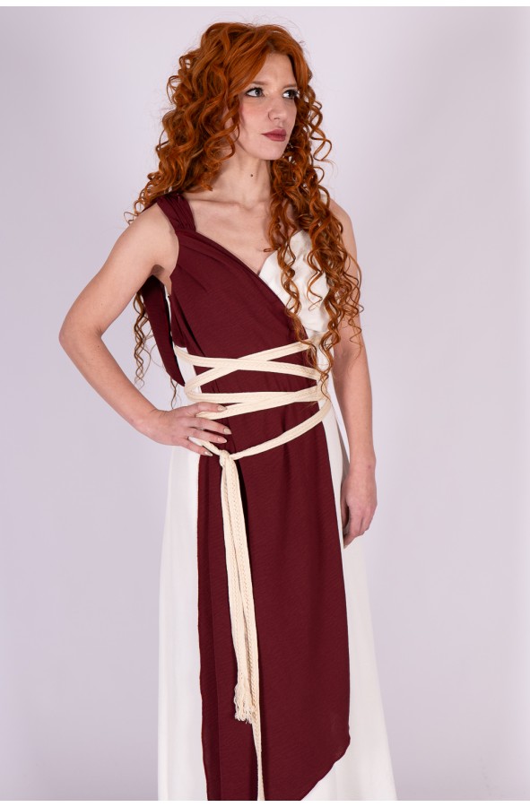 Roman Dress in White and Burgundy...