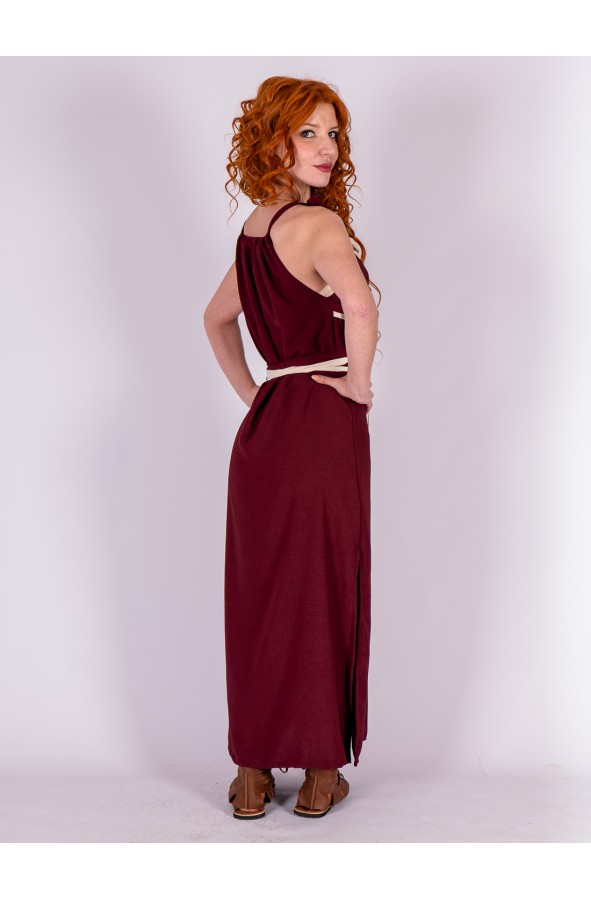 Burgundy Roman Dress with Crossed Belt