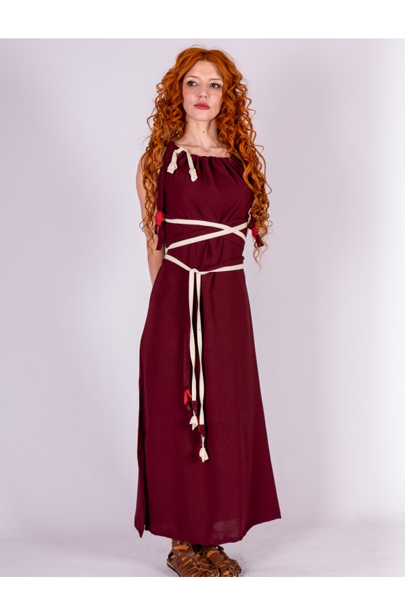 Burgundy Roman Dress with Crossed Belt