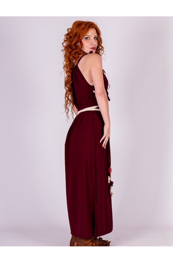 Burgundy Roman Dress with Crossed Belt