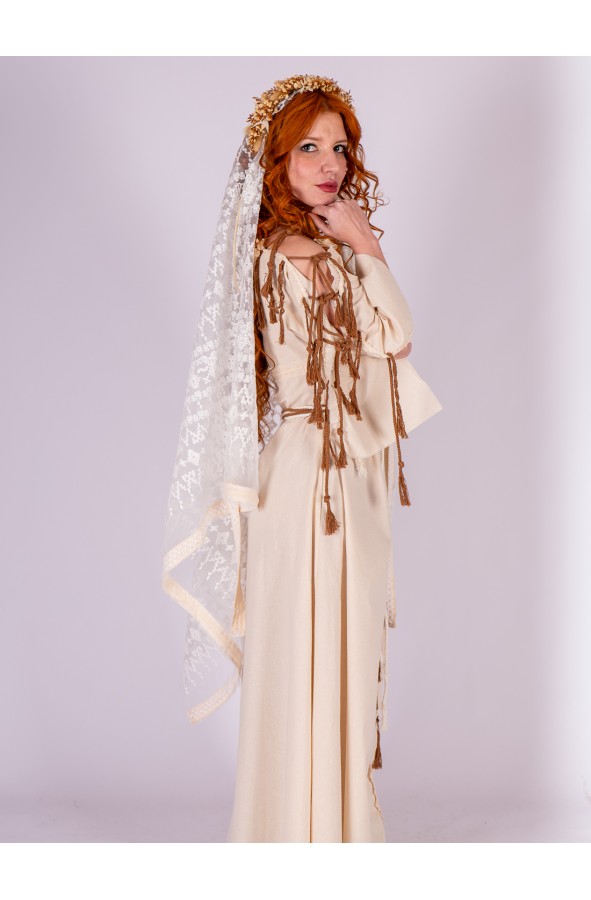 lace viking wedding dress Long Belled Sleeve Woven Lace Wedding Dress in Ivory vikingshields