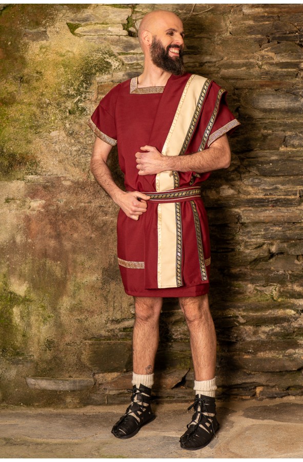 Traje romano hombre granate con toga