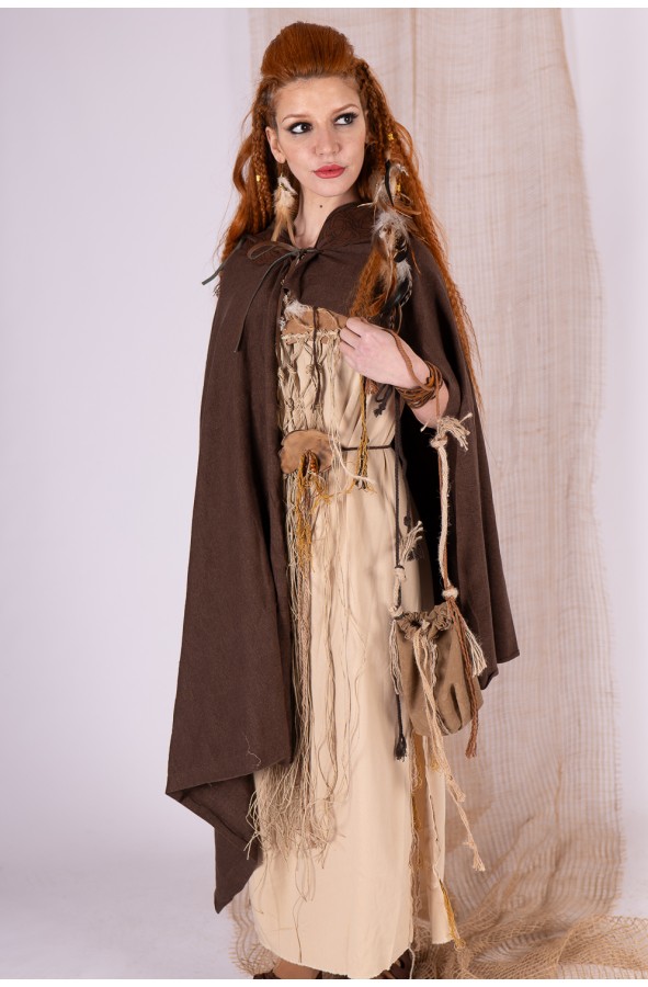 Brown Celtic Viking Cloak with Hood...