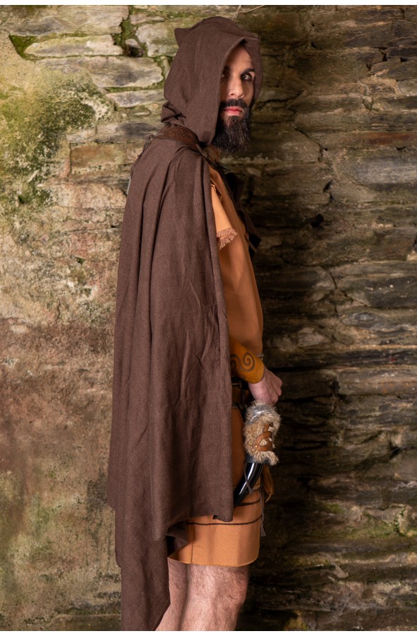 Asymmetrical Brown Cape with Hood and...