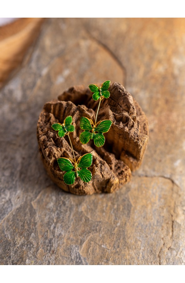 Pendientes romanos de mariposa verde