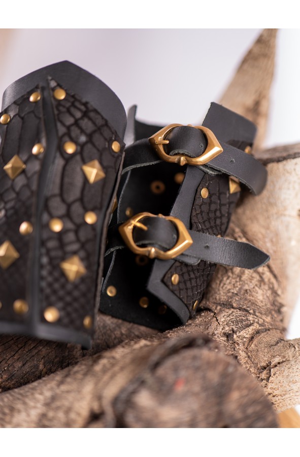 Black Medieval Bracers with Embossed...